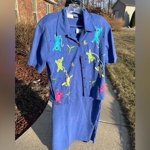 Vintage Tropico monkey two piece outfit ladies dress XL